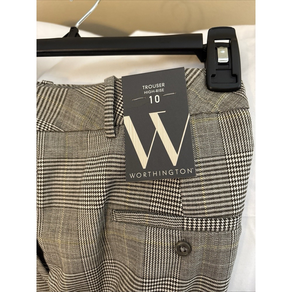 Women's Worthington Size 10 Gray Plaid High Rise Trousers - Picture 2 of 15